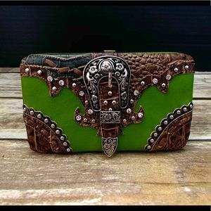 Green rhinestone country purse